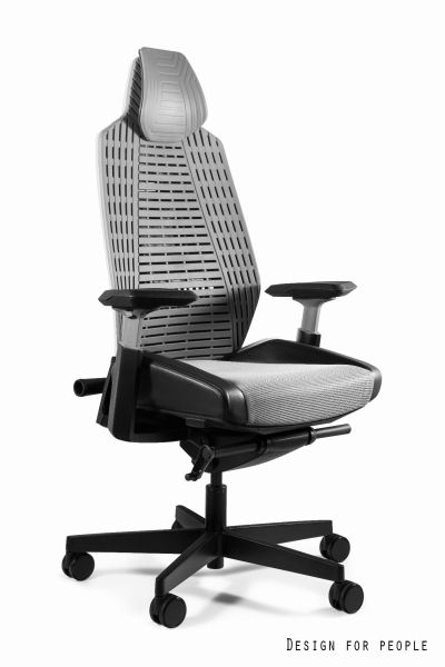 Fotel biurowy Ronin - Biały/Elastomer TPE-8 Szary, Siatka RS02 Szara (1286-P-RS02-TPE-8) 