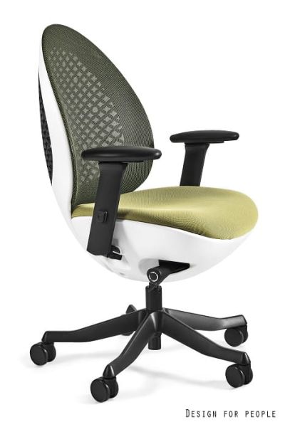 Fotel biurowy OVO - BIAŁY, SIATKA NW46 OLIVE/TKANINA BL411 OLIVE