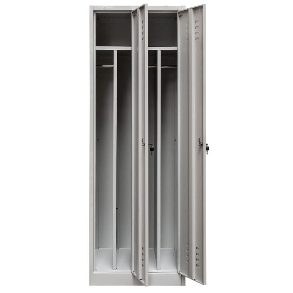 Szafka ubraniowa BHP Mega-M J-60 2 drzwiowa z przegrodami szara S-60 cm G-50 cm H-180 cm skręcana