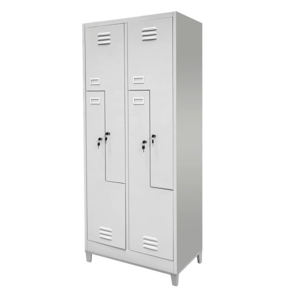 Szafka ubraniowa BHP Mega-M J-80/L na podstawie z nóżkami 4 drzwiowa typ L szara S-80 cm G-50 cm H-190 cm skręcana N