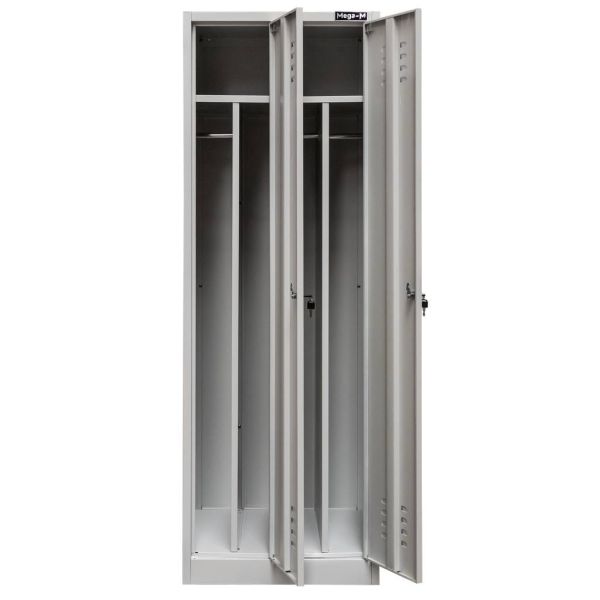 Szafka ubraniowa BHP Mega-M J-60 2 drzwiowa z przegrodami szara S-60 cm G-50 cm H-180 cm skręcana (wysyłka paletowa) N