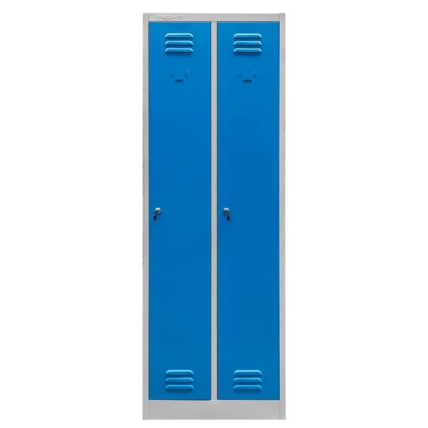 Szafka ubraniowa BHP Mega-M J-60 2 drzwiowa szara/ niebieski front  S-60 cm G-50 cm H-180 cm skręcana (wysyłka paletowa) N