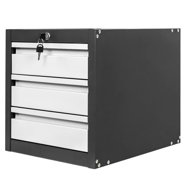 Szafka narzędziowa Mega-M do stołów warsztatowych 3 szuflady S-37 cm x G-48,6 cm x H-50 cm system 01 grafit/front szary N
