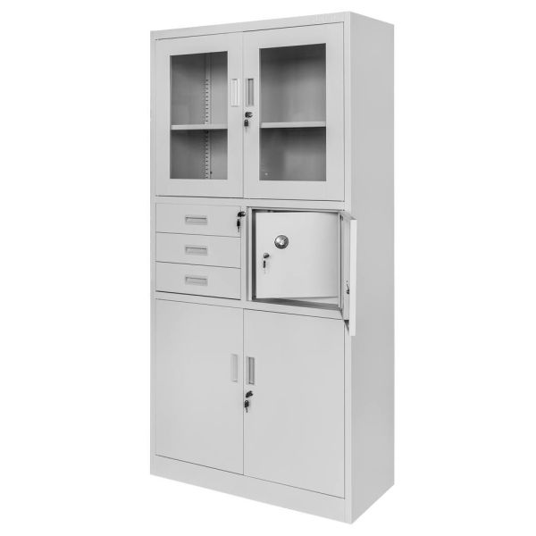 Szafa biurowa metalowa na akta Mega-M WENUS przeszklone drzwi sejf S- 90 Szara