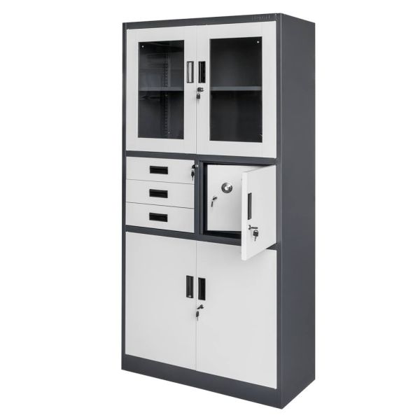 Szafa biurowa metalowa na akta Mega-M WENUS przeszklone drzwi sejf S- 90 Grafitowo-Szara