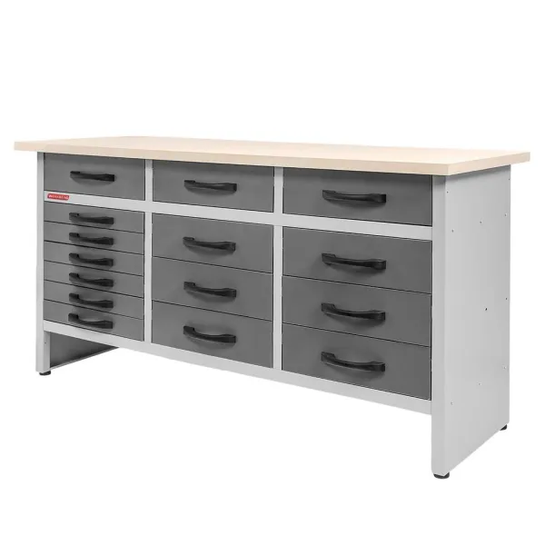 Stół warsztatowy z 15 szufladami WERKBERG HANDYMAN S-160 cm G-60 cm H-85 cm grafit/szary