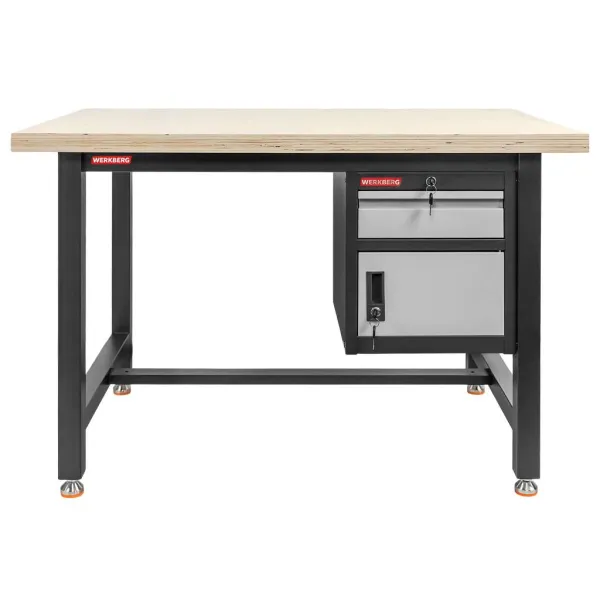 Stół warsztatowy z szafką narzędziową z drzwiami uchylnymi i szufladą WERKBERG S-120 cm grafit/szary