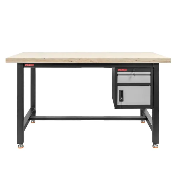 Stół warsztatowy z szafką narzędziową z drzwiami uchylnymi i szufladą WERKBERG S-150 cm grafit/szary