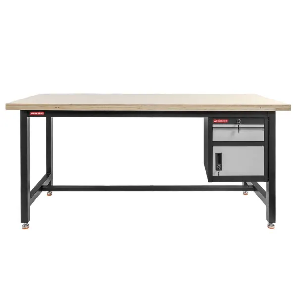 Stół warsztatowy z szafką narzędziową z drzwiami uchylnymi i szufladą WERKBERG S-180 cm grafit/szary